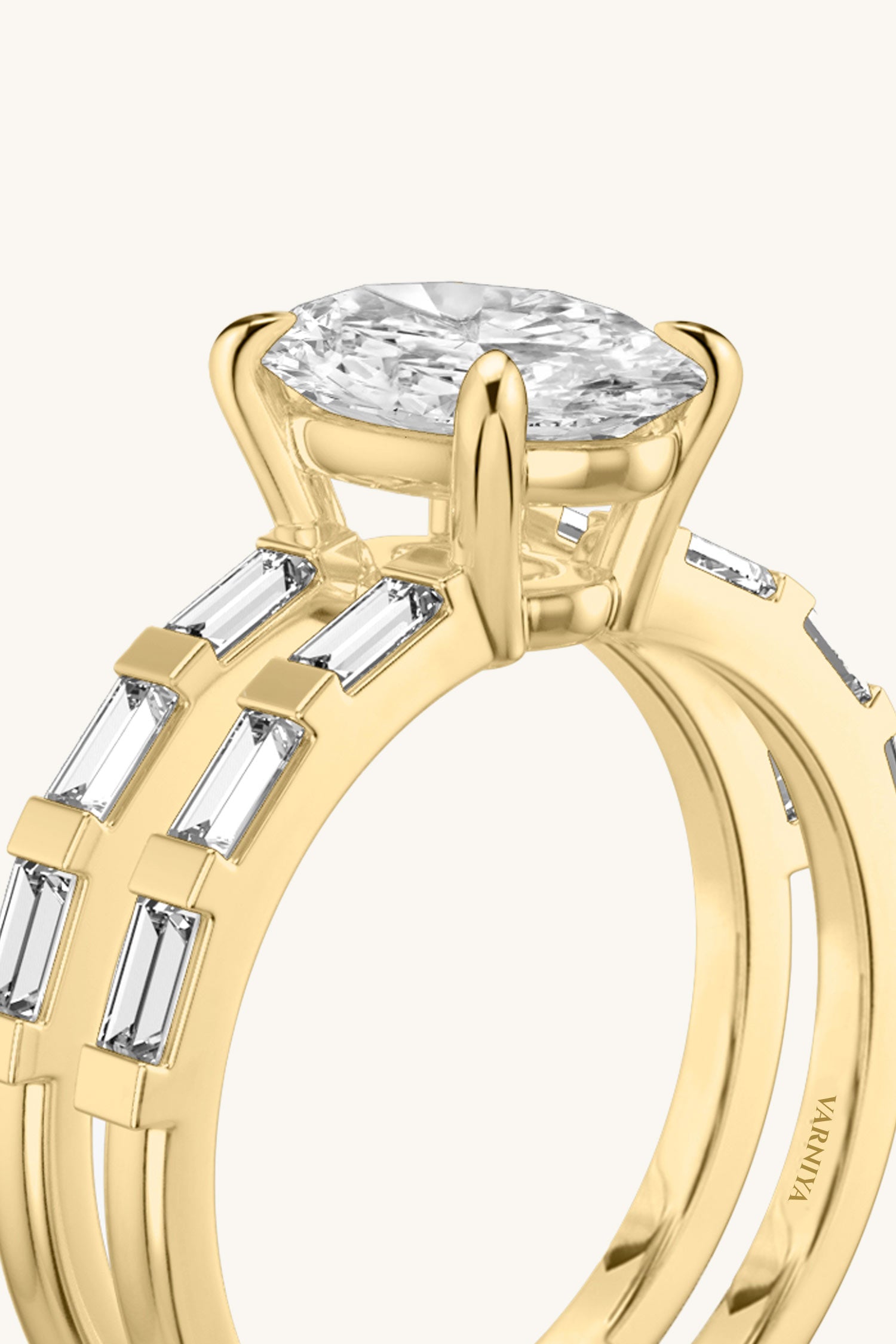 Bicephal Oval Solitaire French Pavé Ring