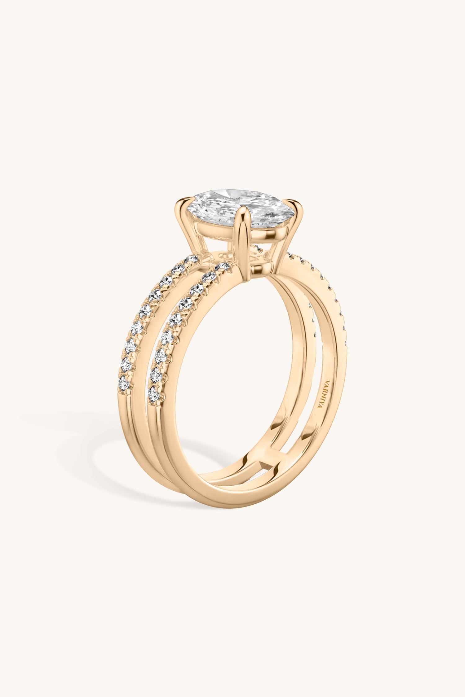 Bicephal Oval Solitaire Pavé Ring