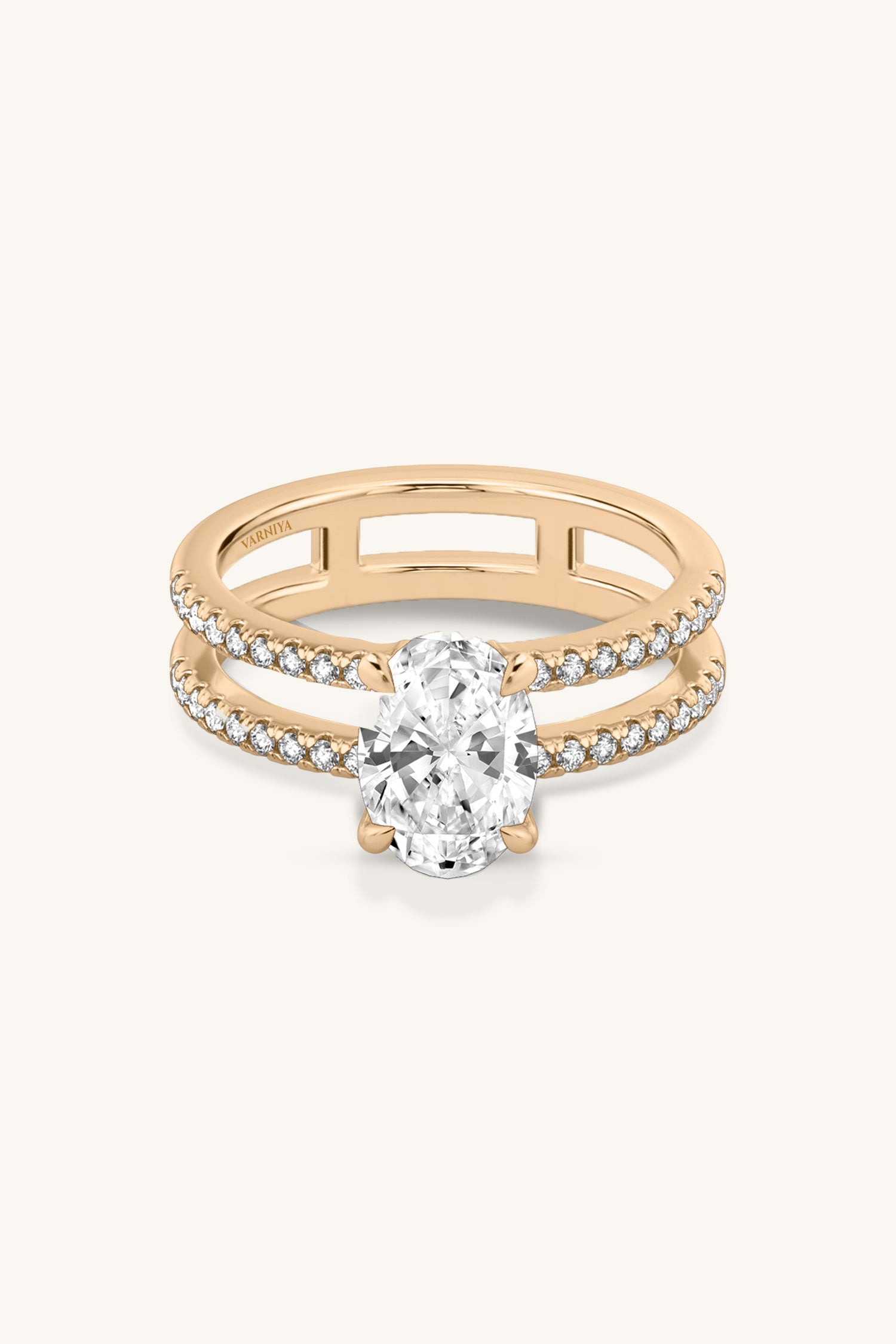 Bicephal Oval Solitaire Pavé Ring