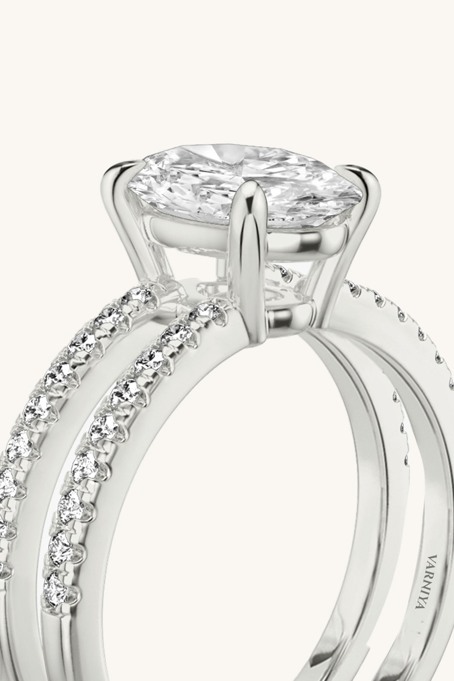 Bicephal Oval Solitaire Pavé Ring