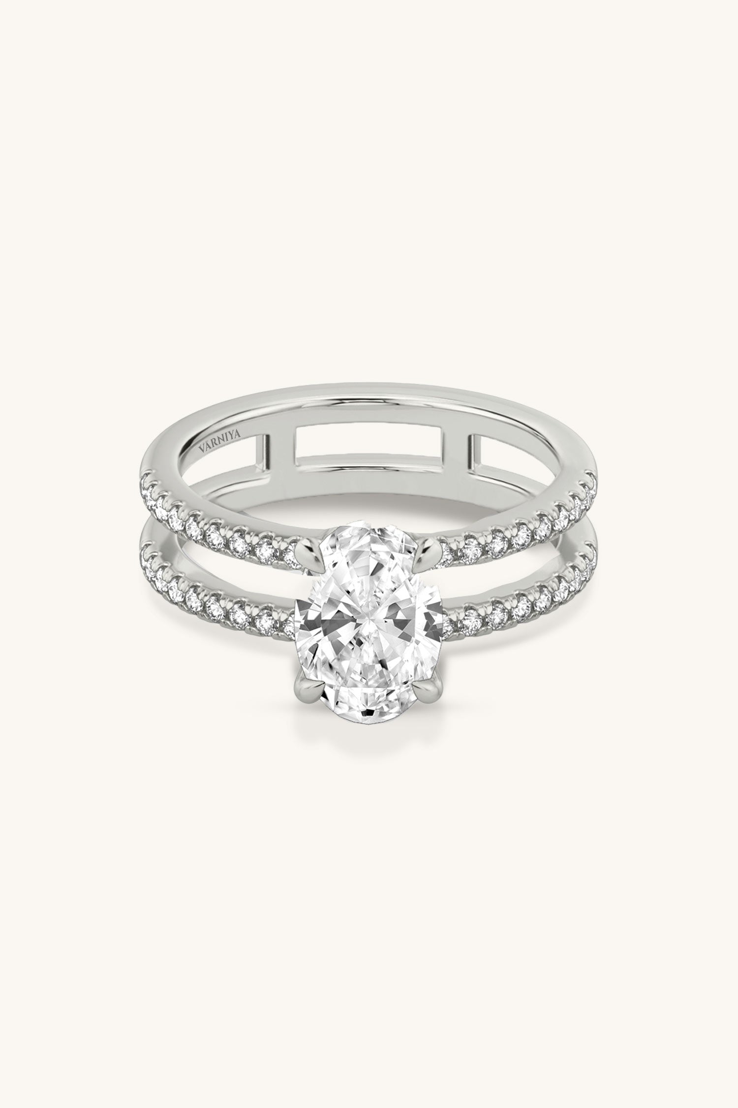 Bicephal Oval Solitaire Pavé Ring