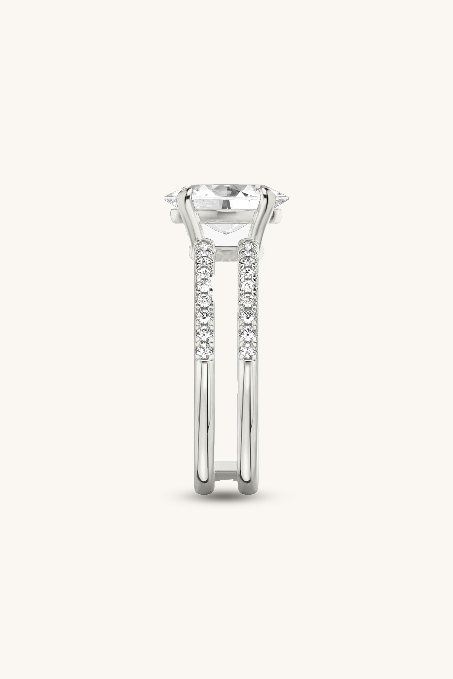 Bicephal Oval Solitaire Pavé Ring