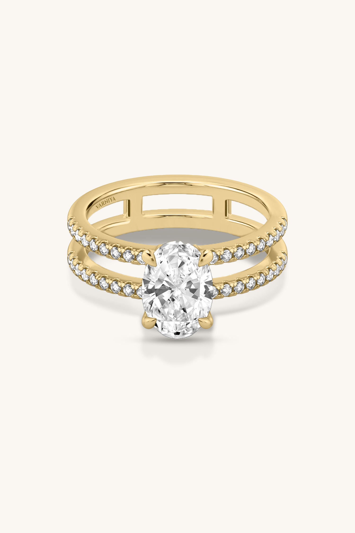 Bicephal Oval Solitaire Pavé Ring