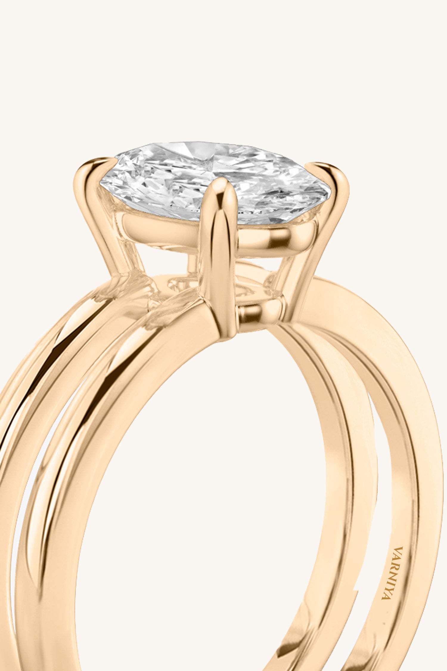 Bicephal Oval Solitaire Ring