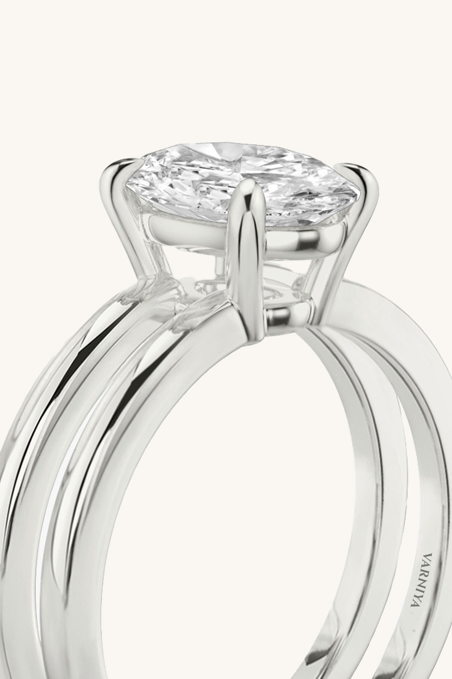 Bicephal Oval Solitaire Ring