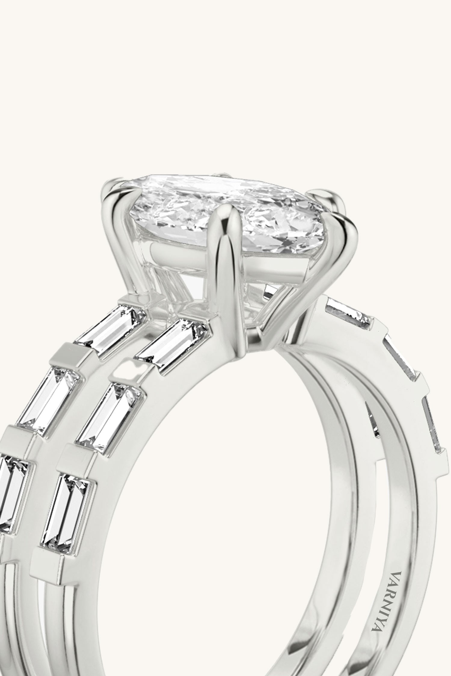 Bicephal Marquise Solitaire French Pavé Ring