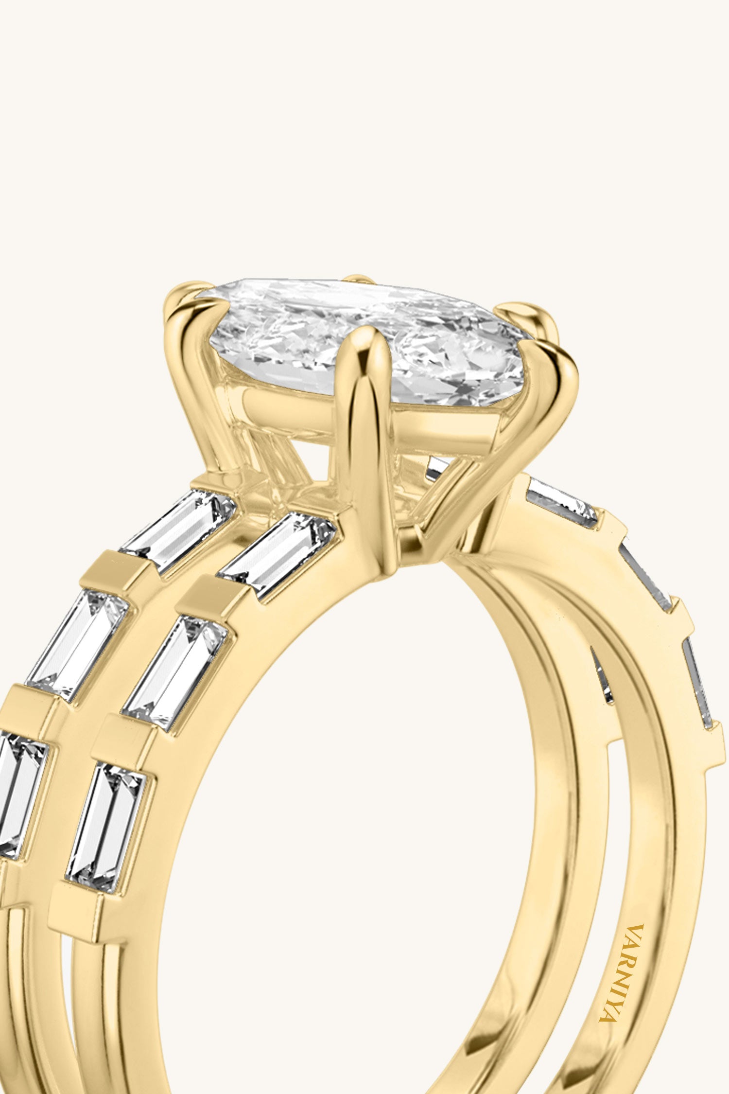 Bicephal Marquise Solitaire French Pavé Ring