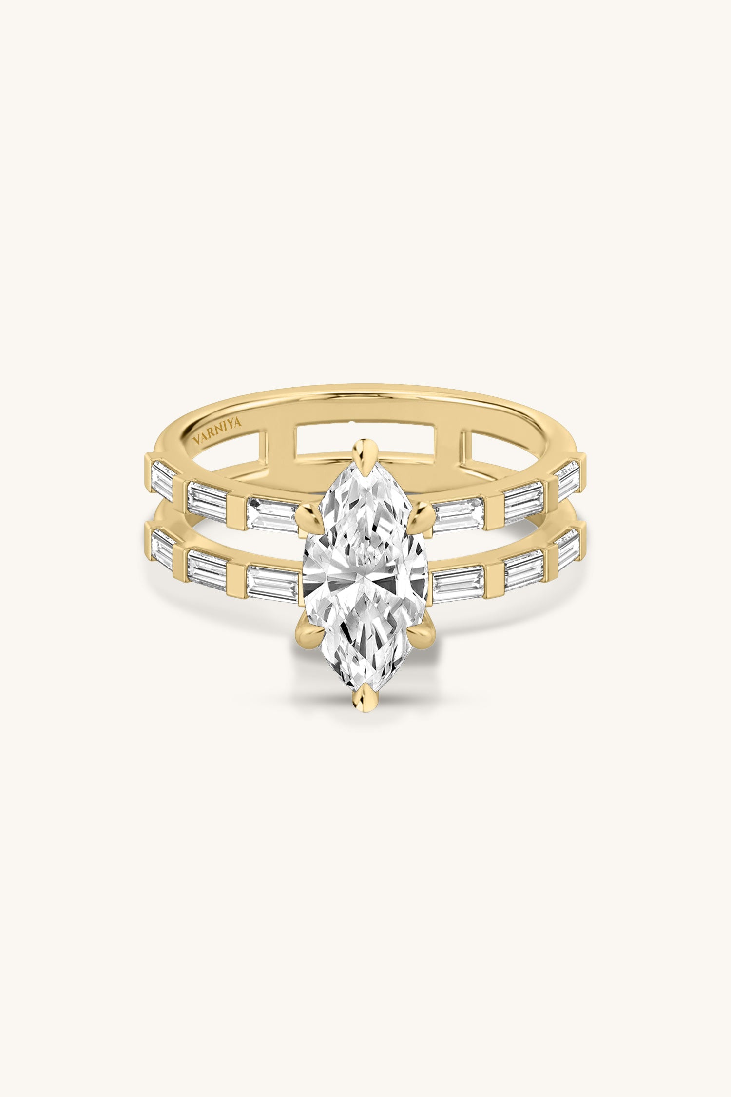 Bicephal Marquise Solitaire French Pavé Ring