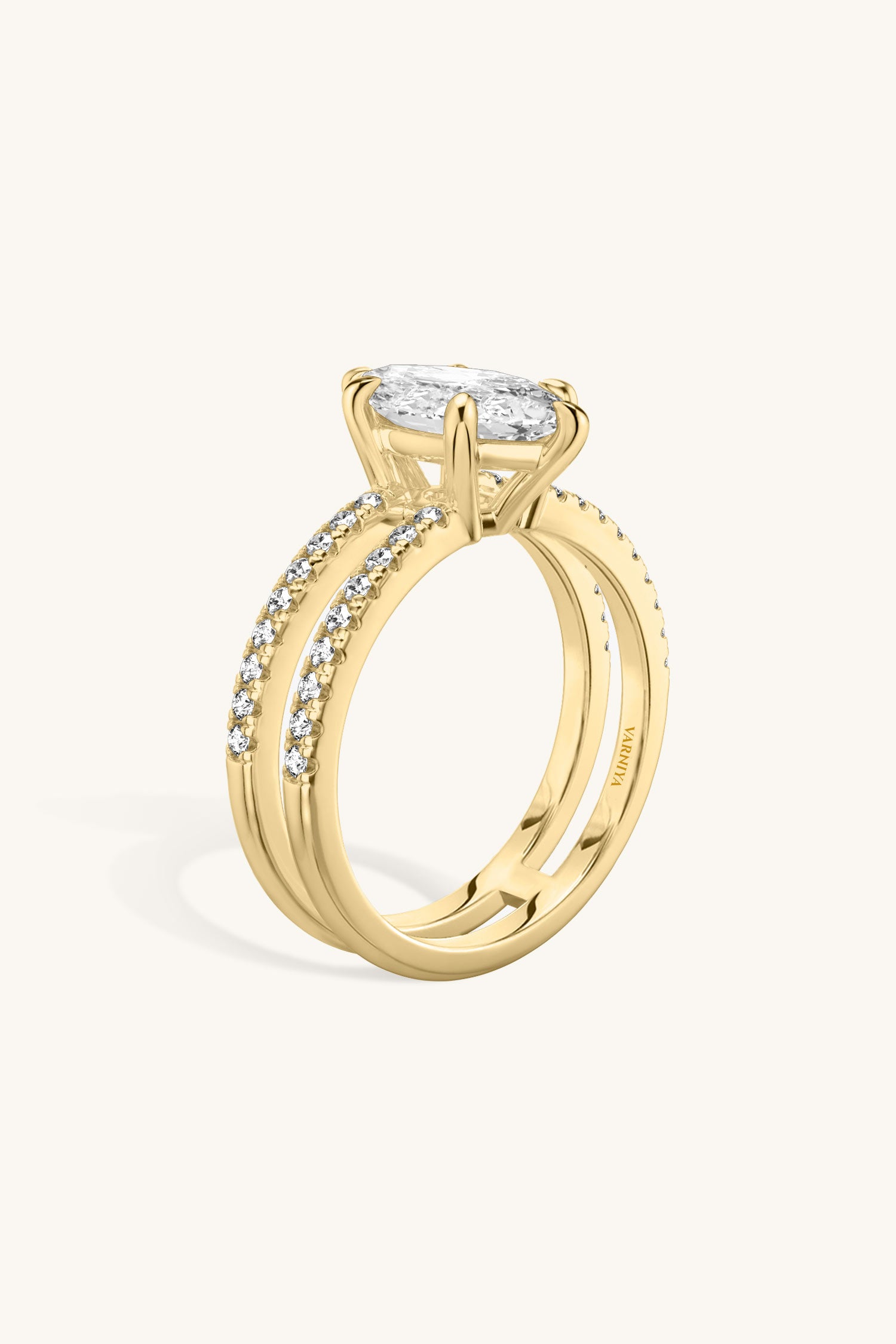 Bicephal Marquise Solitaire Pavé Ring