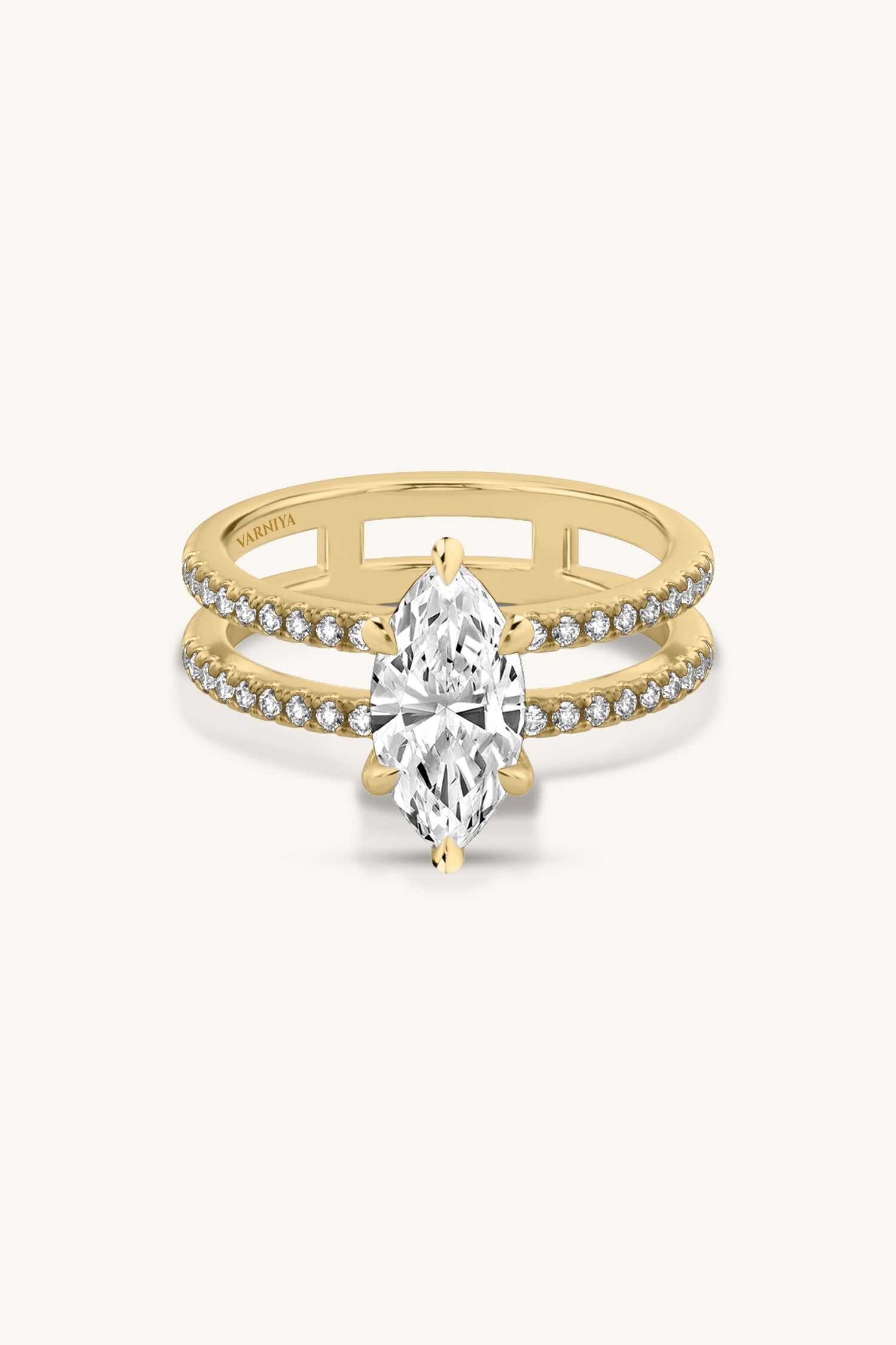 Bicephal Marquise Solitaire Pavé Ring