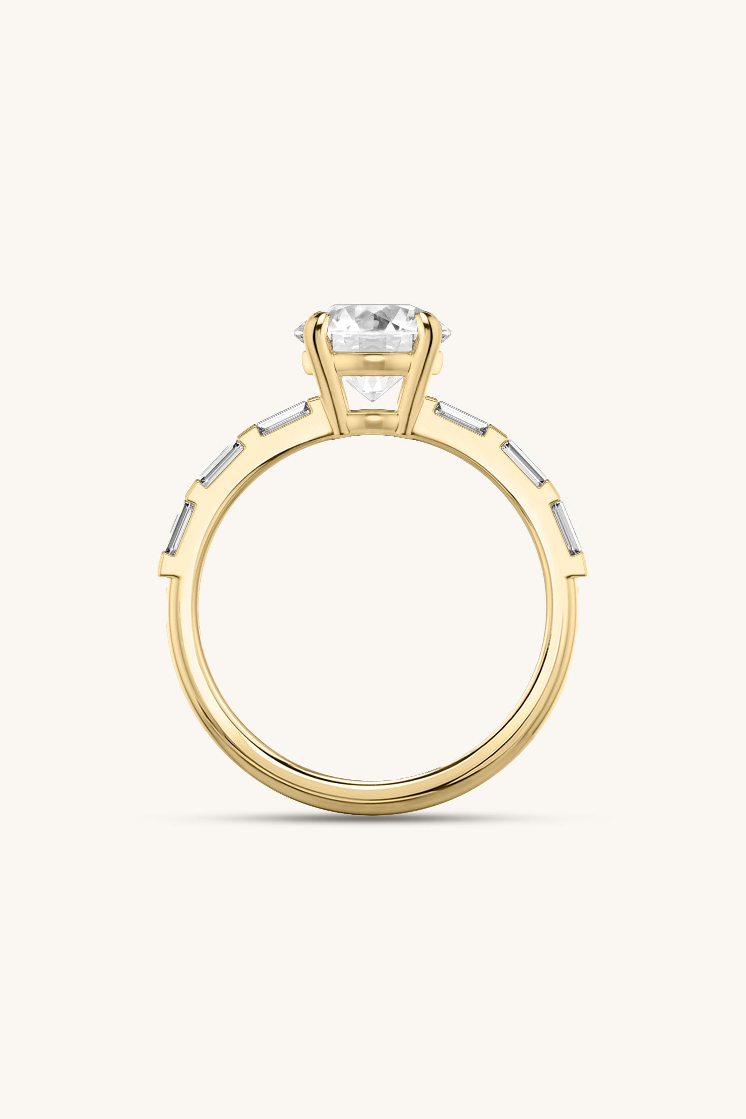 Bicephal Round Solitaire French Pavé Ring