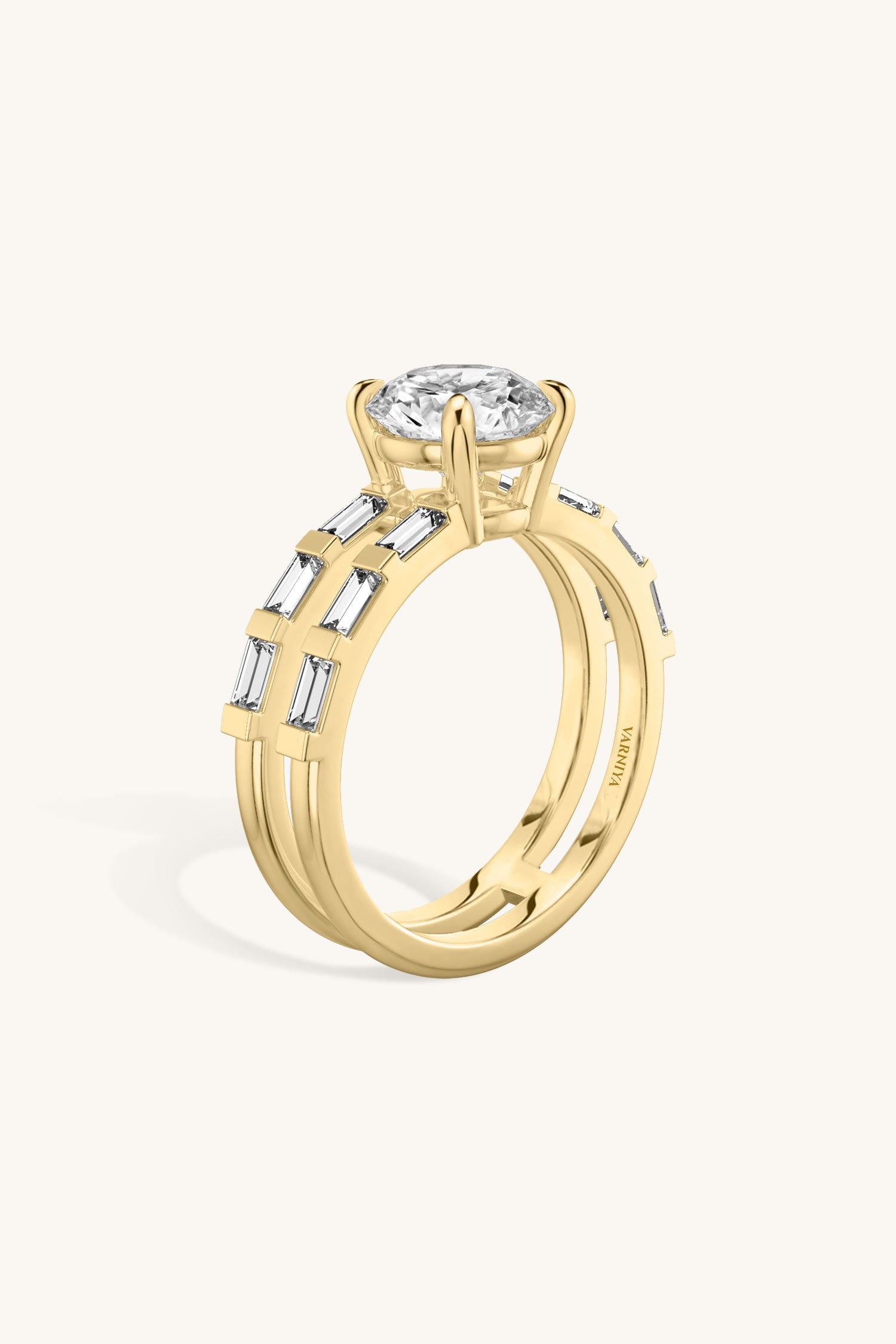 Bicephal Round Solitaire French Pavé Ring