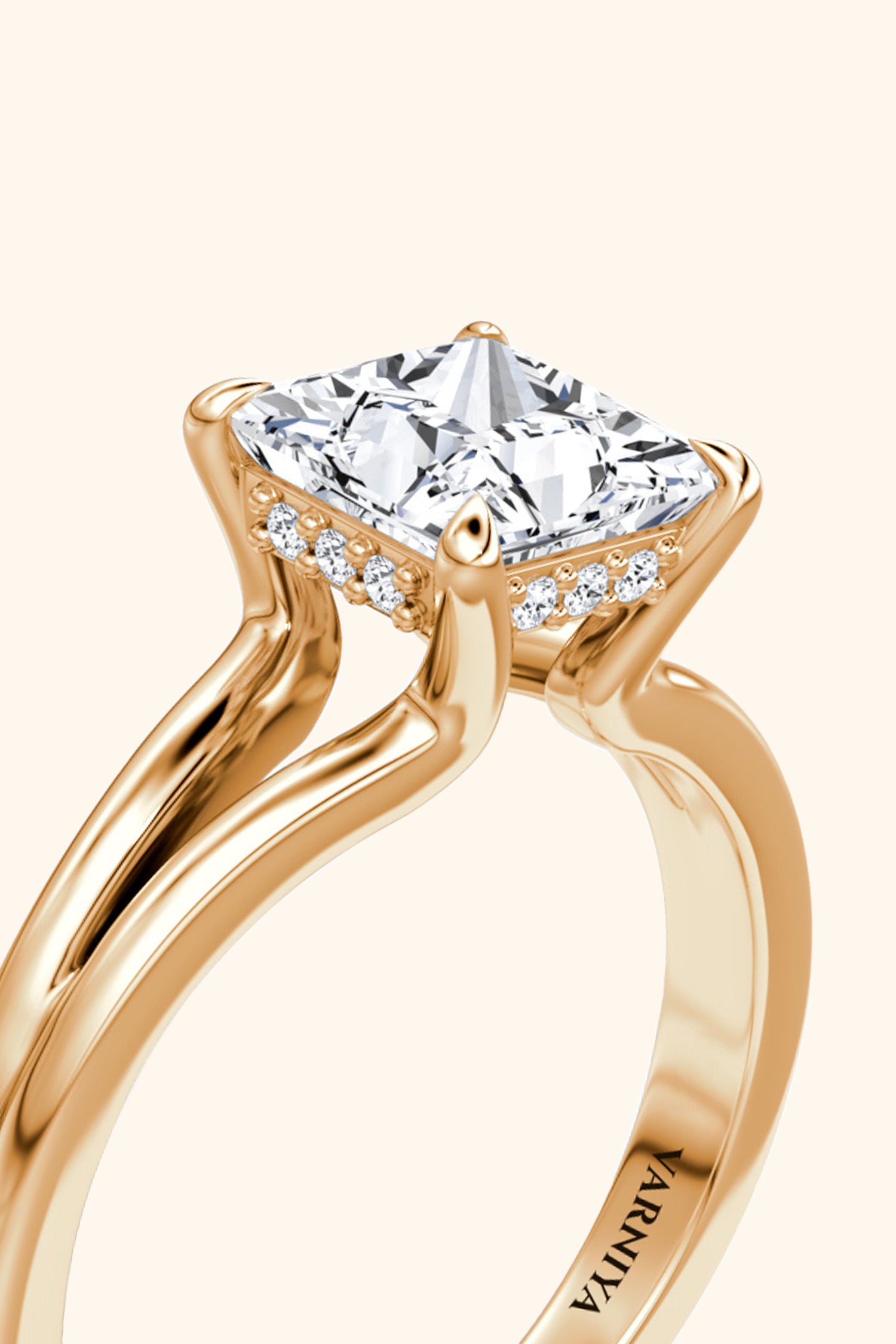 Dulce Halo Princess Solitaire Ring