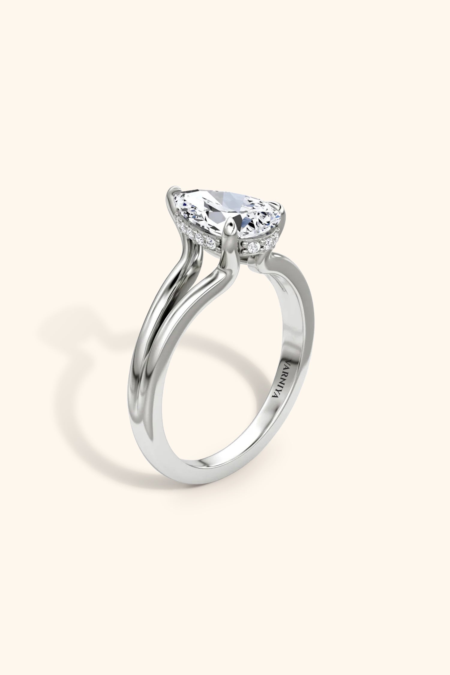 Dulce Halo Pear Solitaire Ring