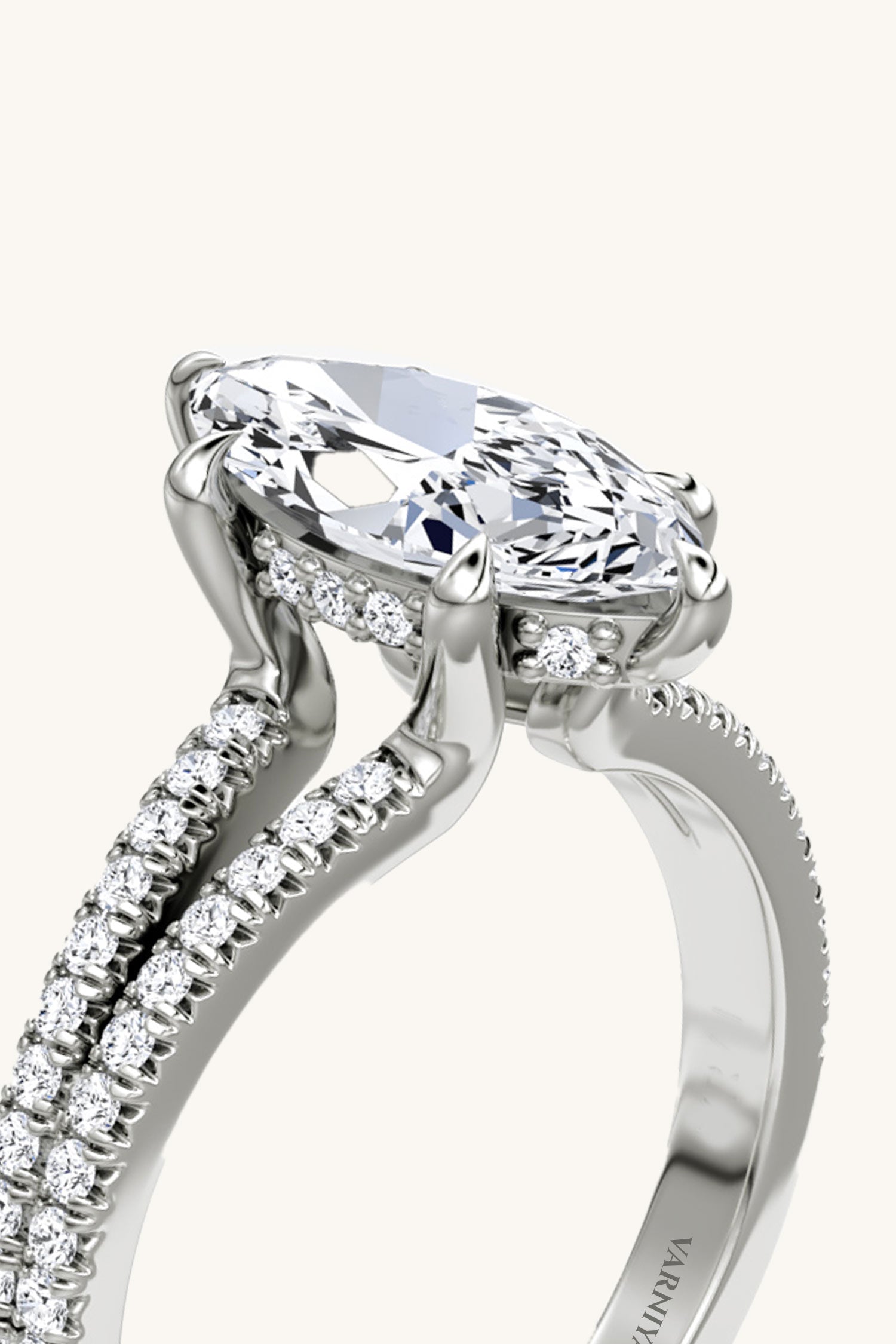 Dulce Halo Marquise Solitaire Pavé Ring