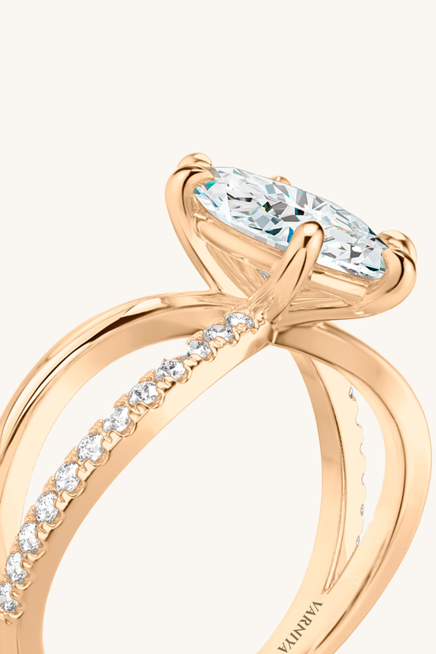 Luisa Marquise Solitaire Pavé Ring