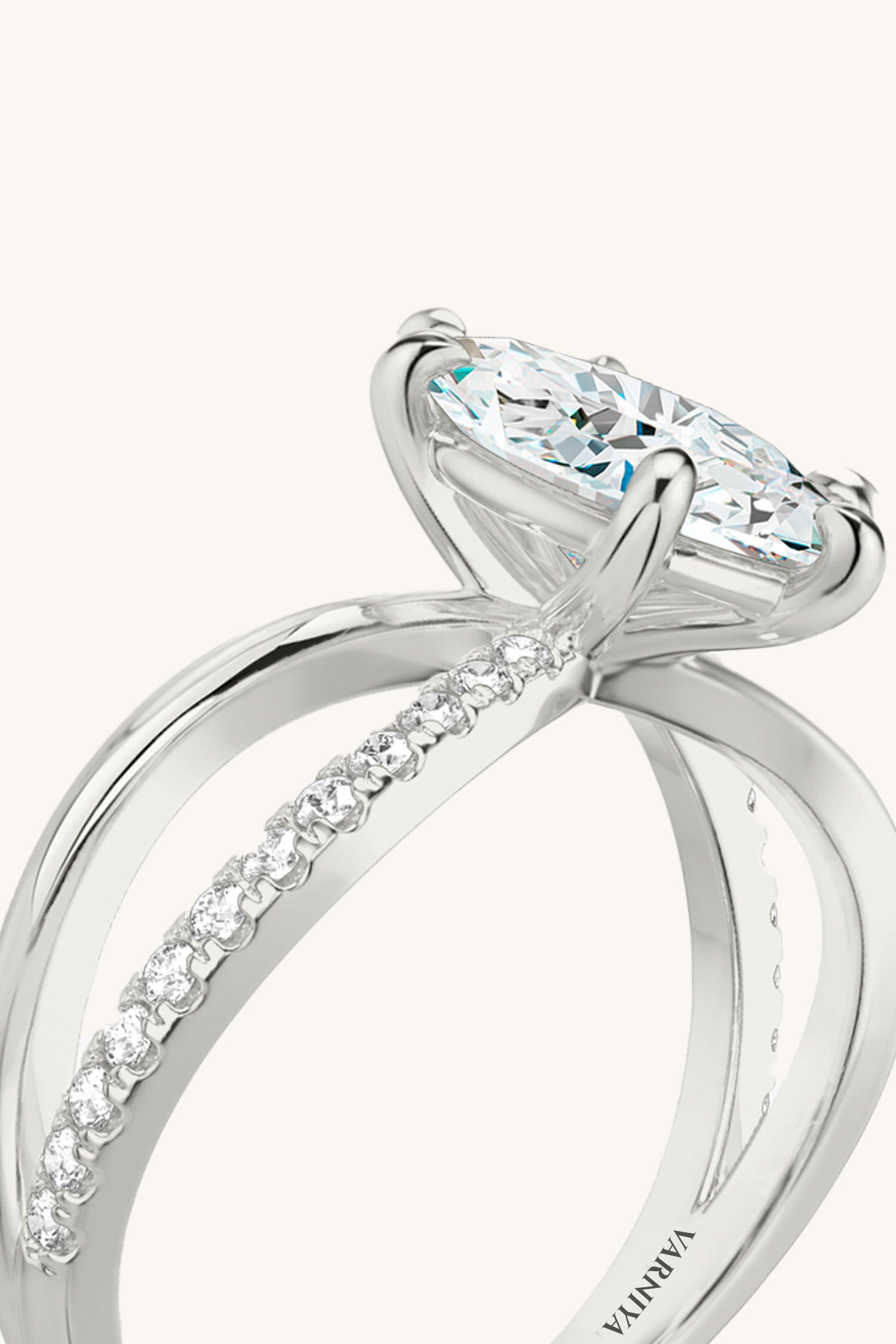 Luisa Marquise Solitaire Pavé Ring