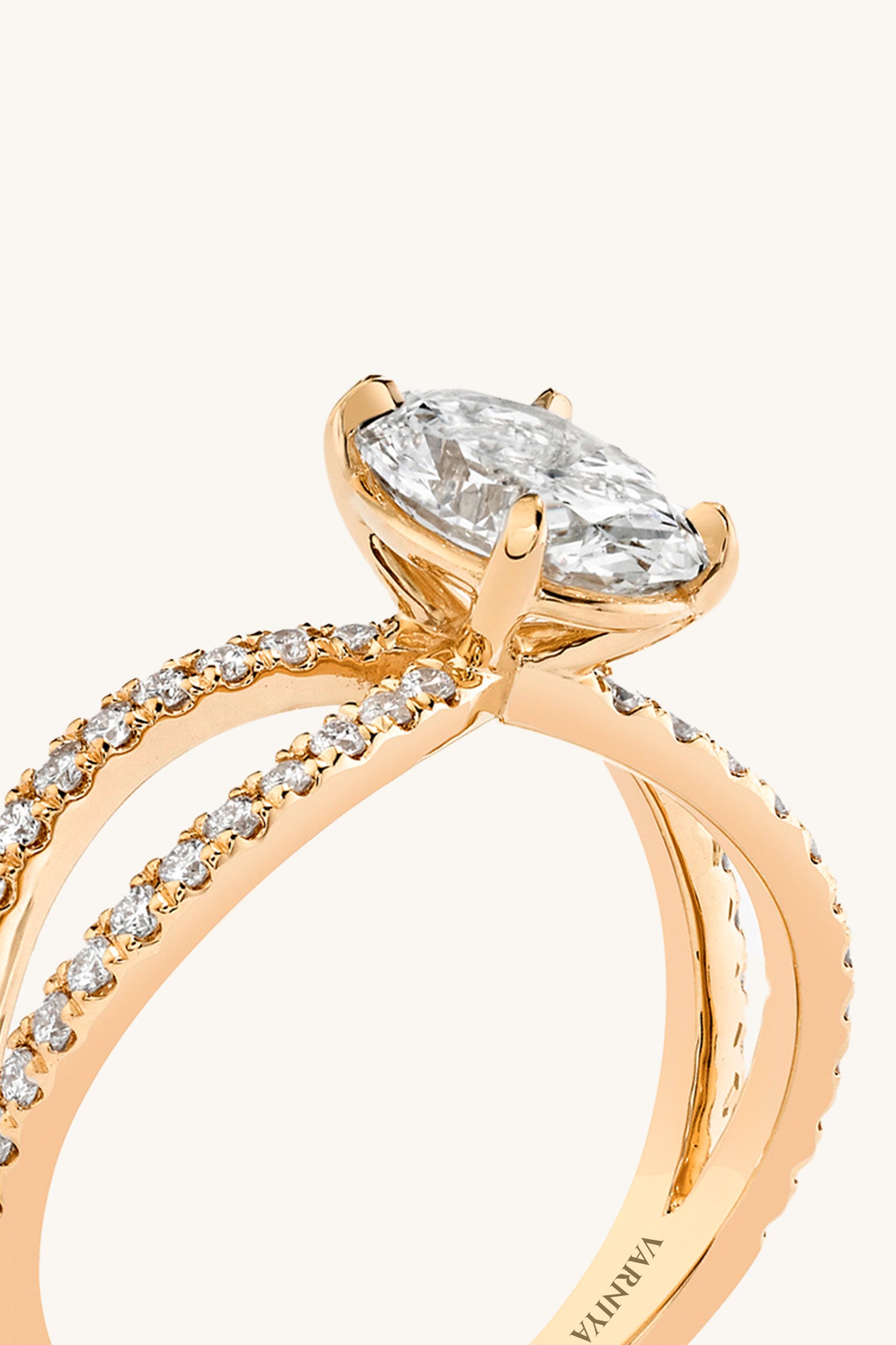 Luisa Oval Solitaire Double Pavé Ring