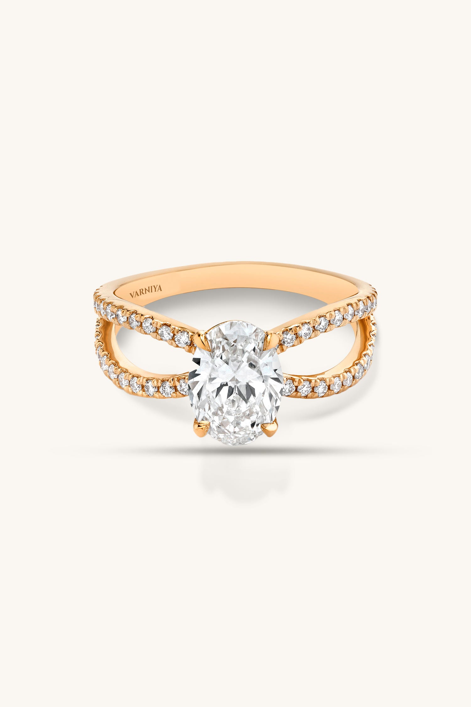 Luisa Oval Solitaire Double Pavé Ring
