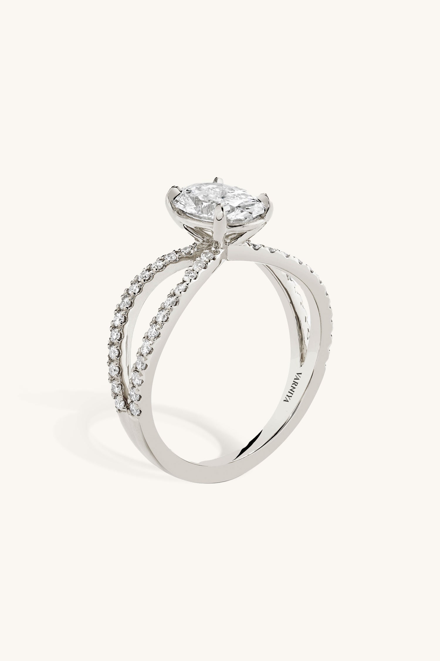 Luisa Oval Solitaire Double Pavé Ring