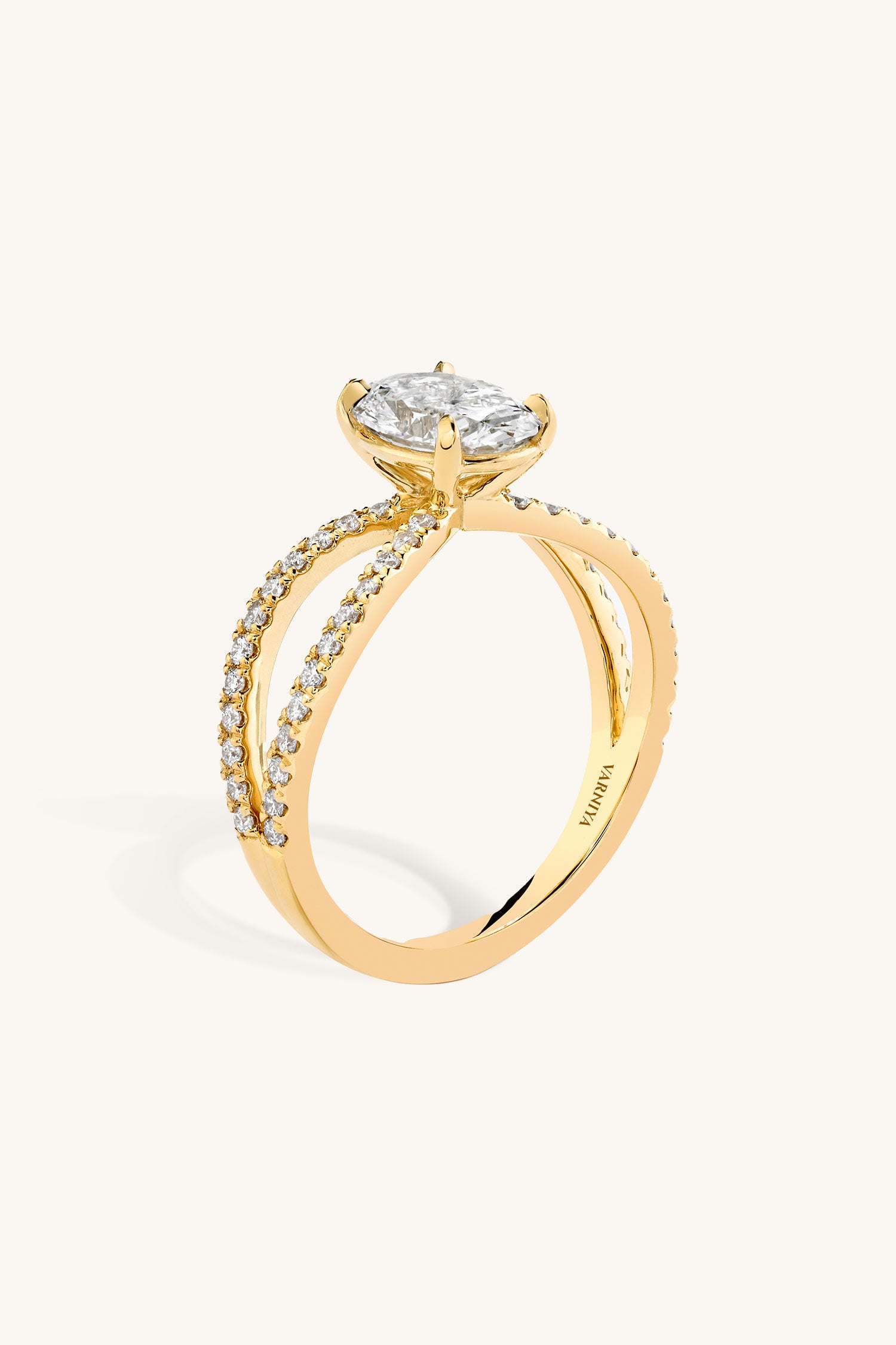 Luisa Oval Solitaire Double Pavé Ring