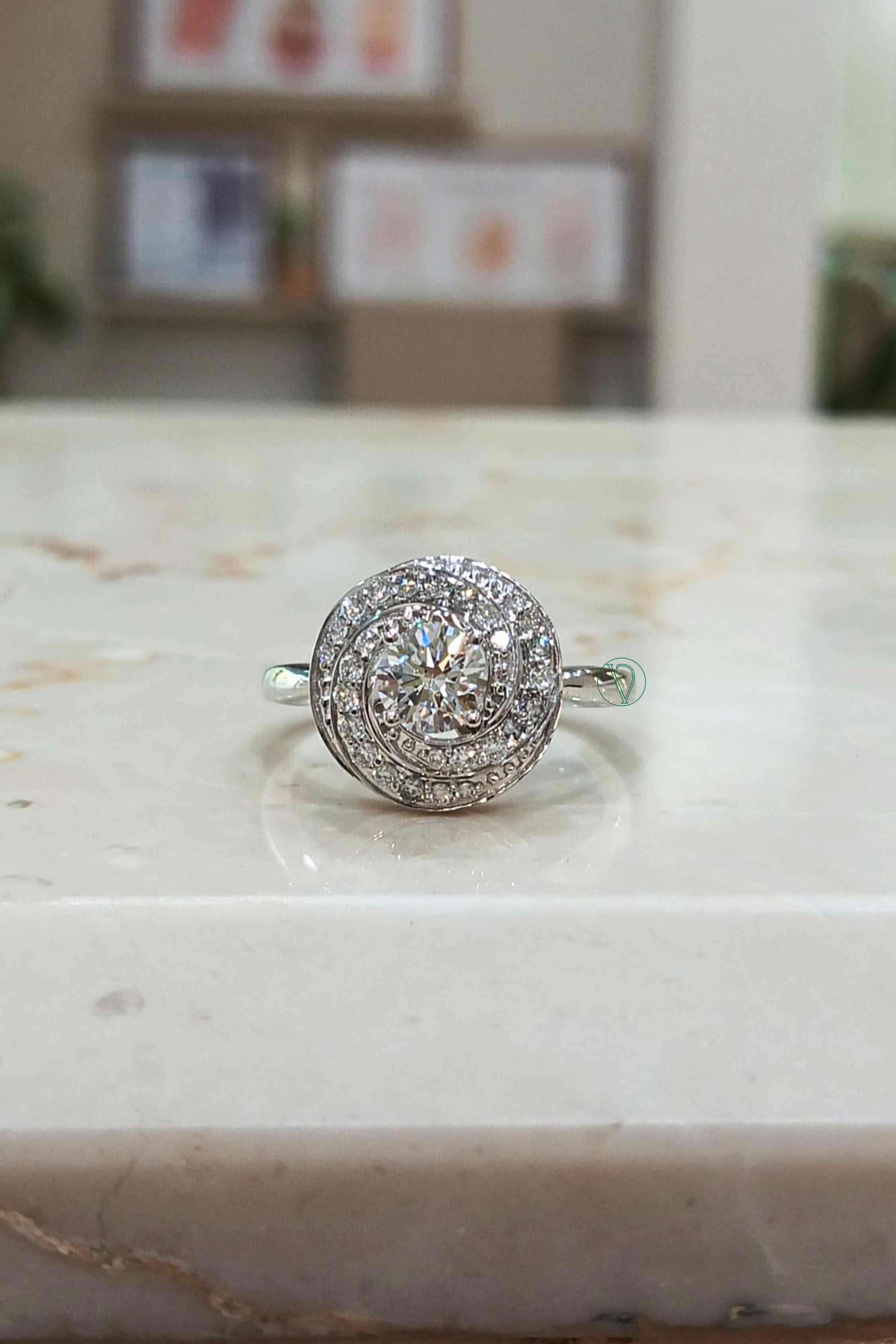 Celestial Swirl Round Brilliant Solitaire Ring