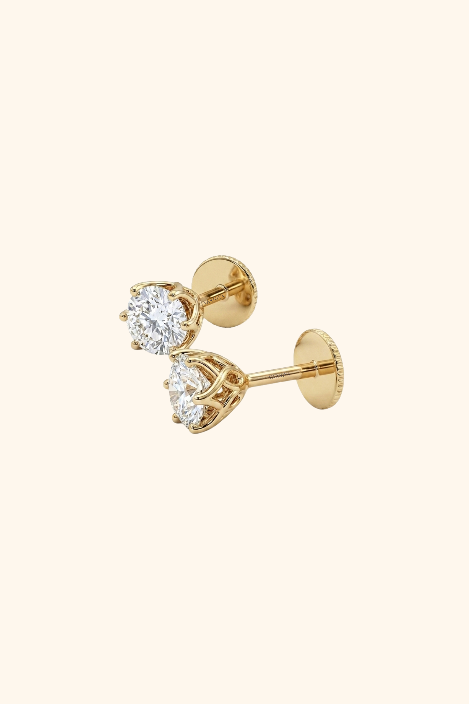 0.75Ct Tulip Petal 6 Prong Studs with Round Brilliant Solitaire