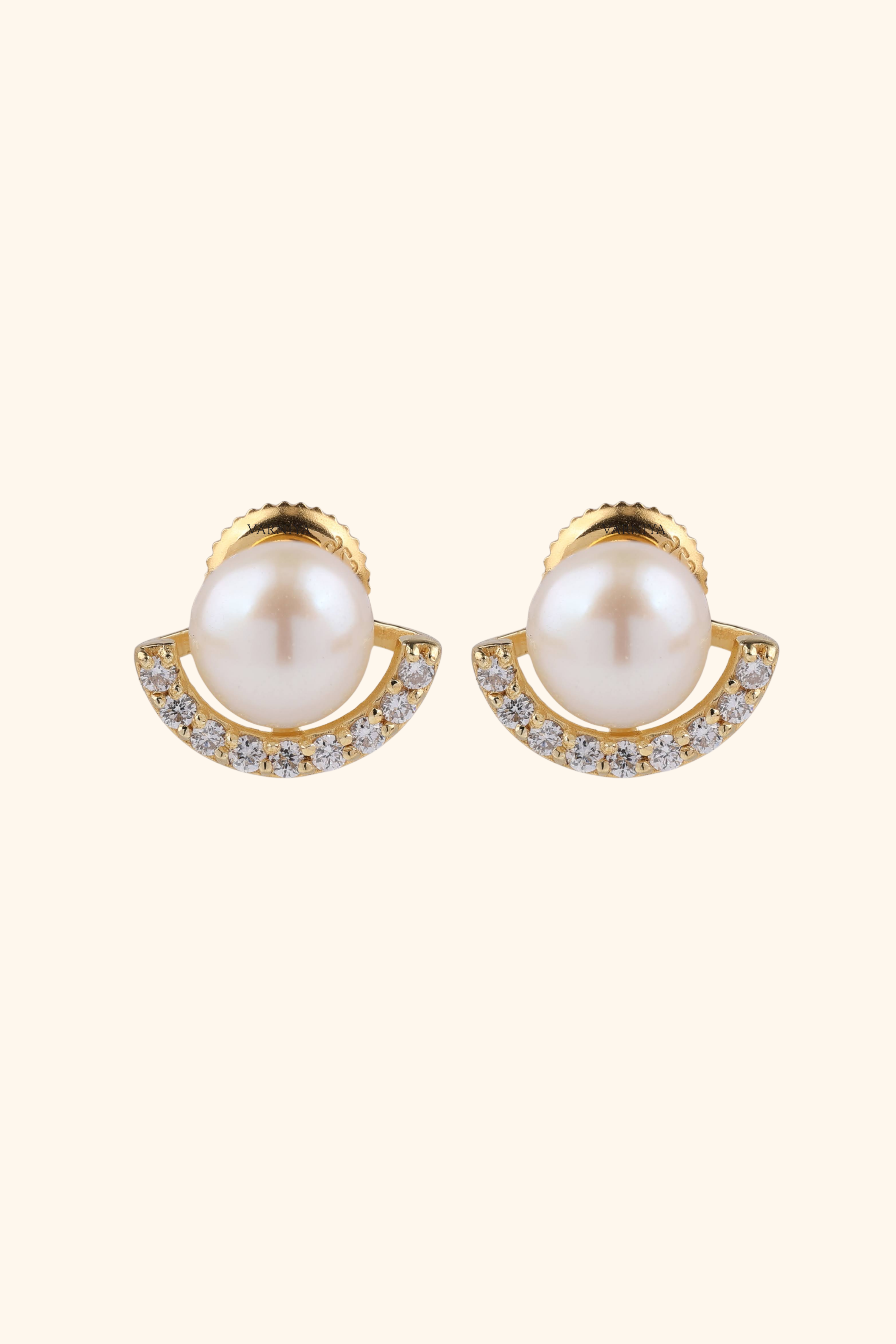 18K Gold Plated Liv Pearl Diamond Earrings