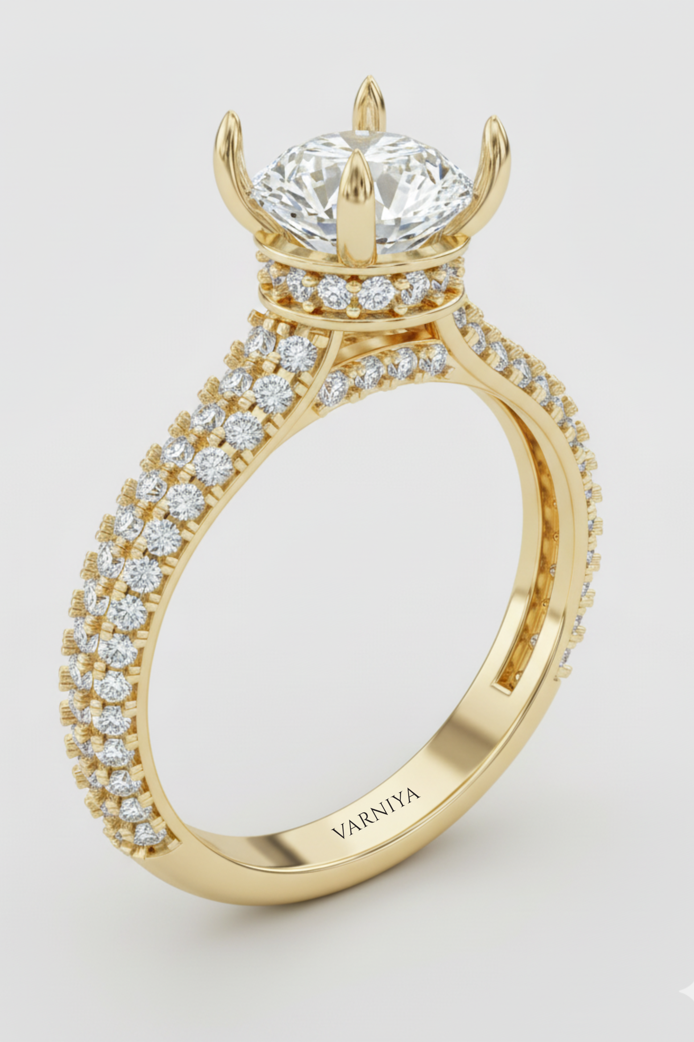 The Regal Round Brilliant Solitaire Pavé Ring