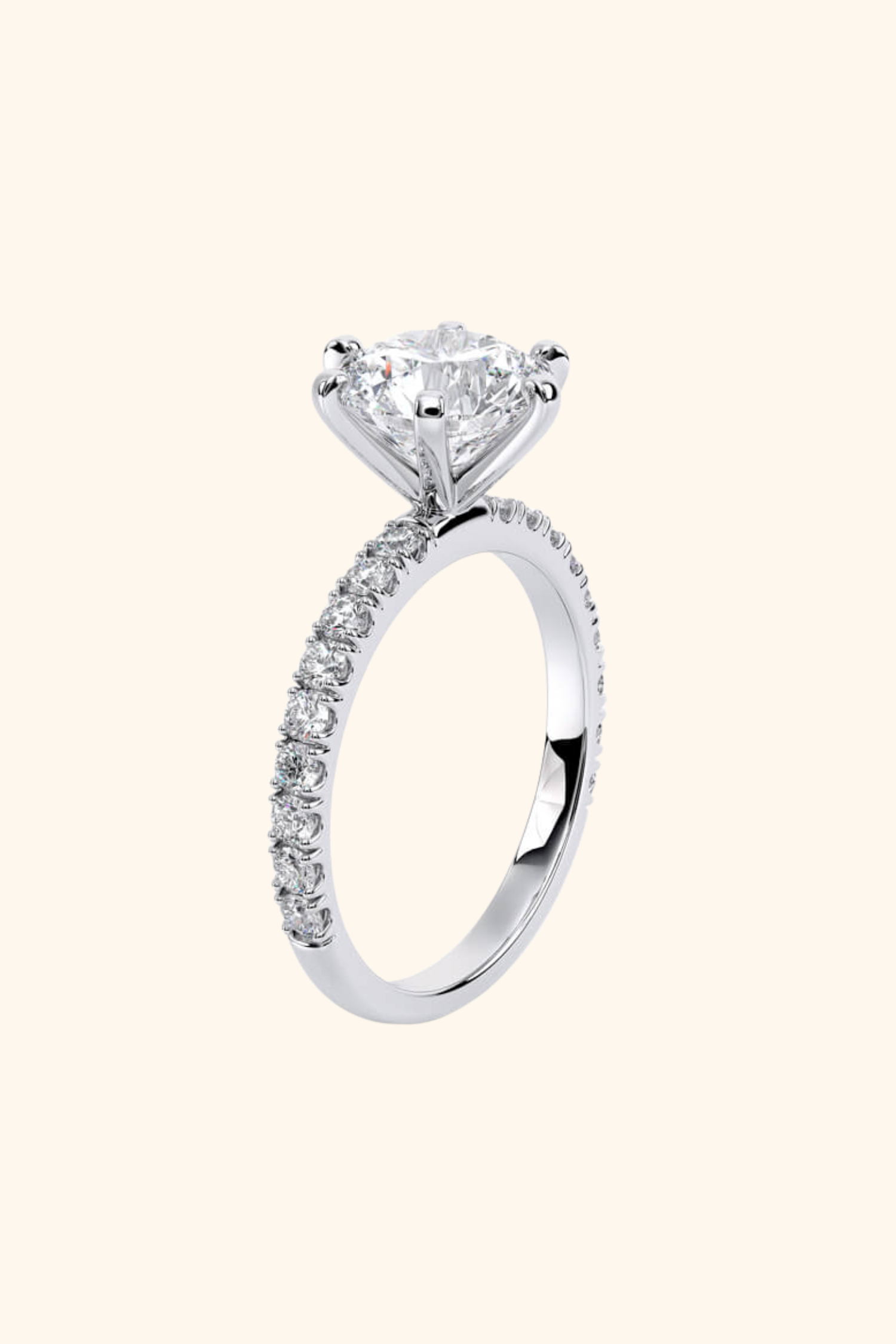 1.51 Ct Signature 6 Prong Pavé Ring with Round Brilliant Solitaire in Ring Size 8
