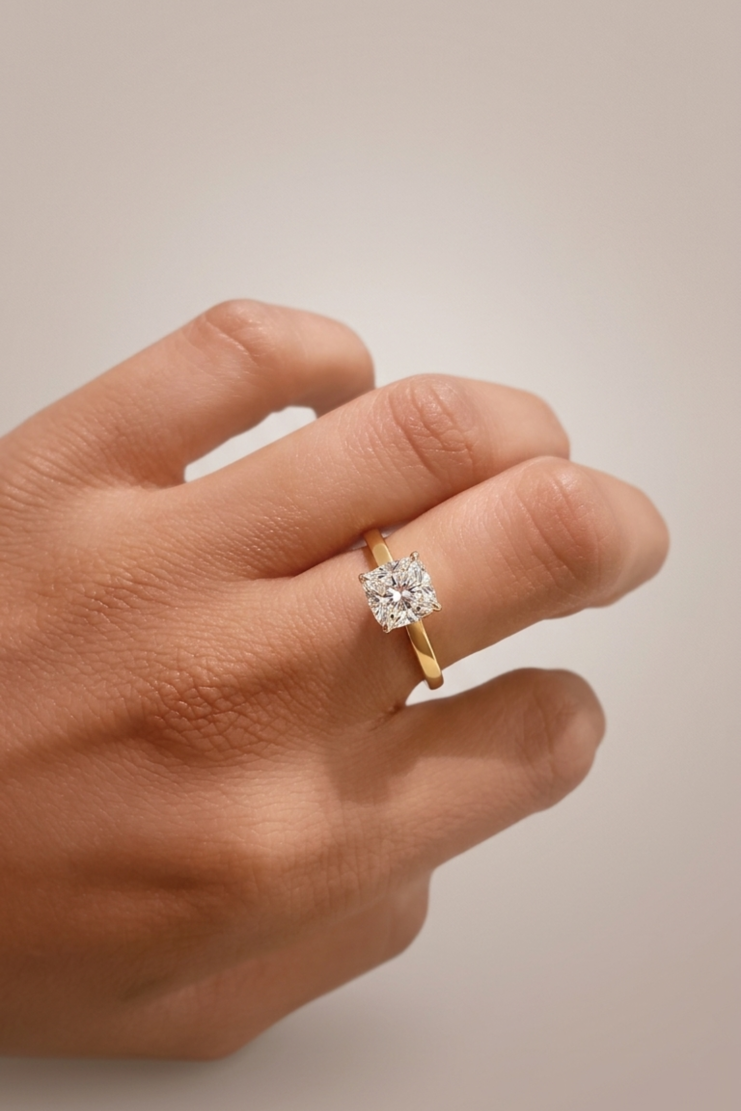 4 Prong Timeless Grace Ring with a Cushion Solitaire in Ring Size 10