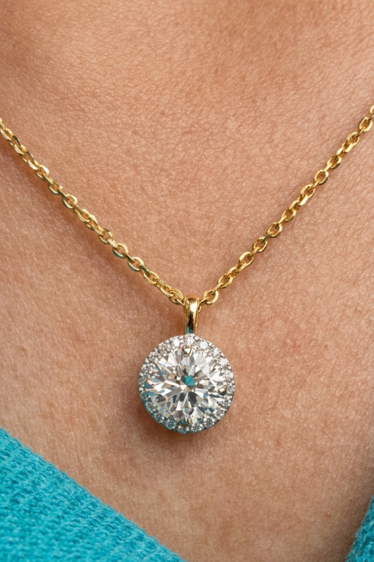 0.76Ct Coralina Halo Round Brilliant Solitaire Pendant