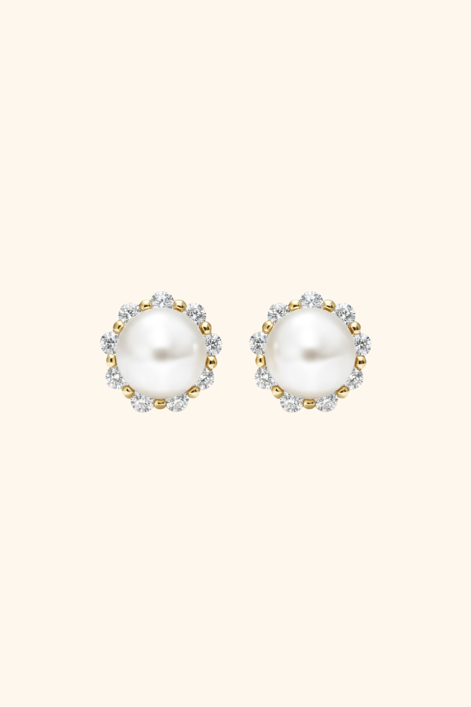 18K Gold Plated Thea Pearl Halo Diamond Earrings