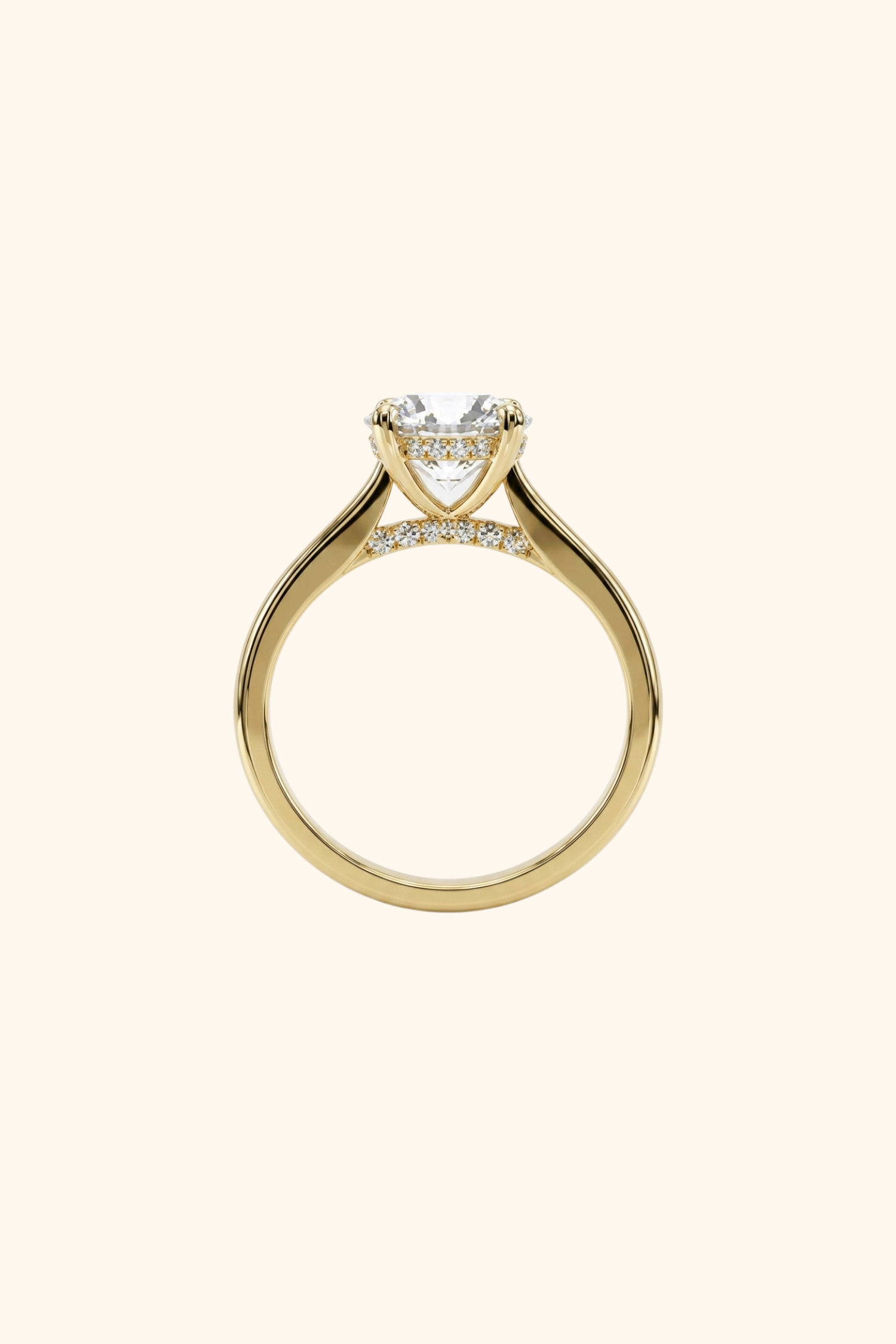 2.07 Ct Kathe Round Brilliant Solitaire Ring with Pave Bridge in Ring Size 16