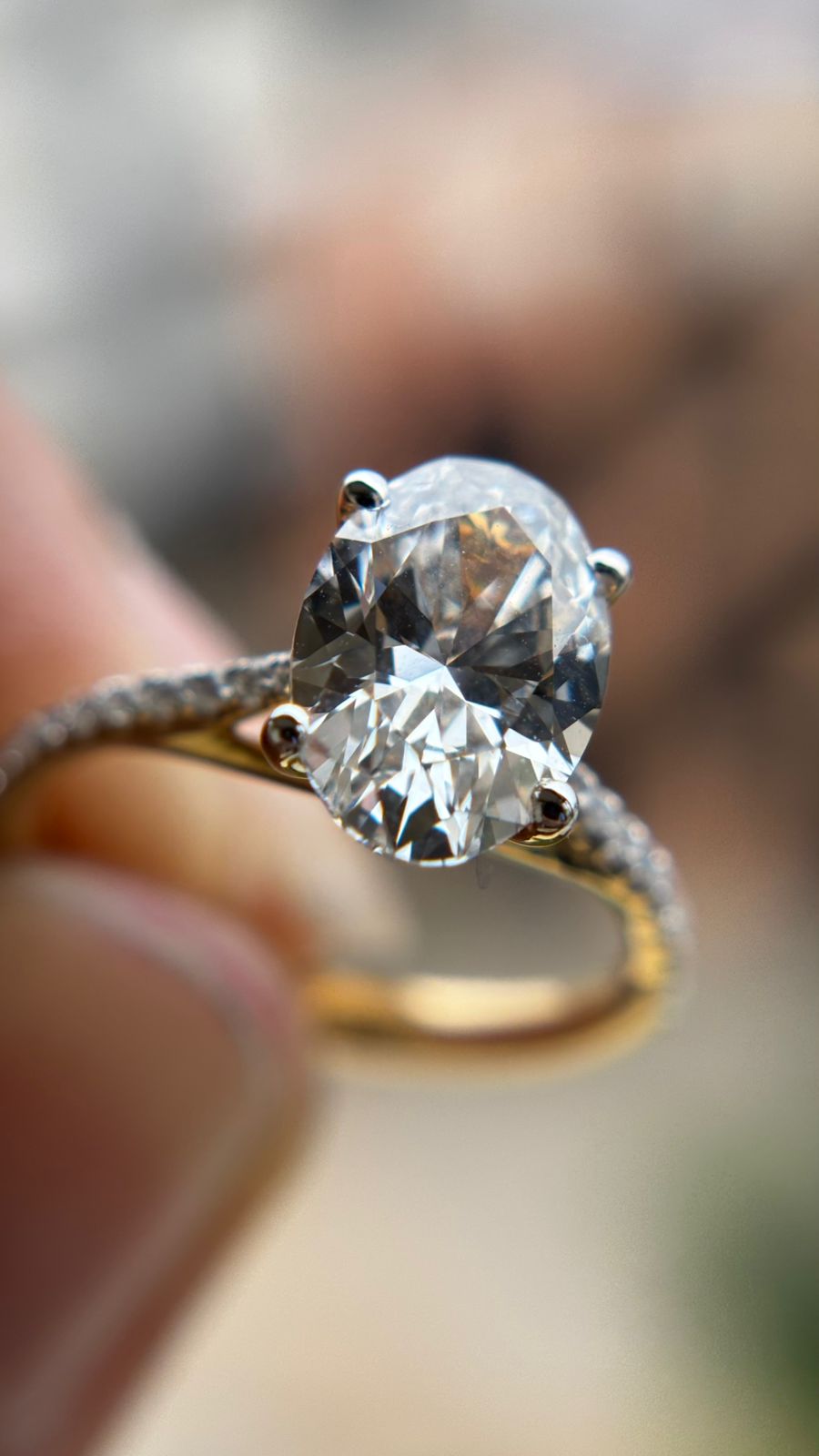 Valentina Pavé Ring with an Oval Solitaire