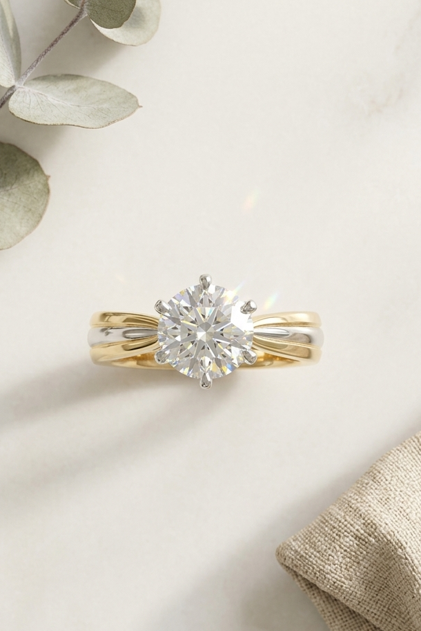 Esperanza Dual-tone Ring with a Round Value Solitaire