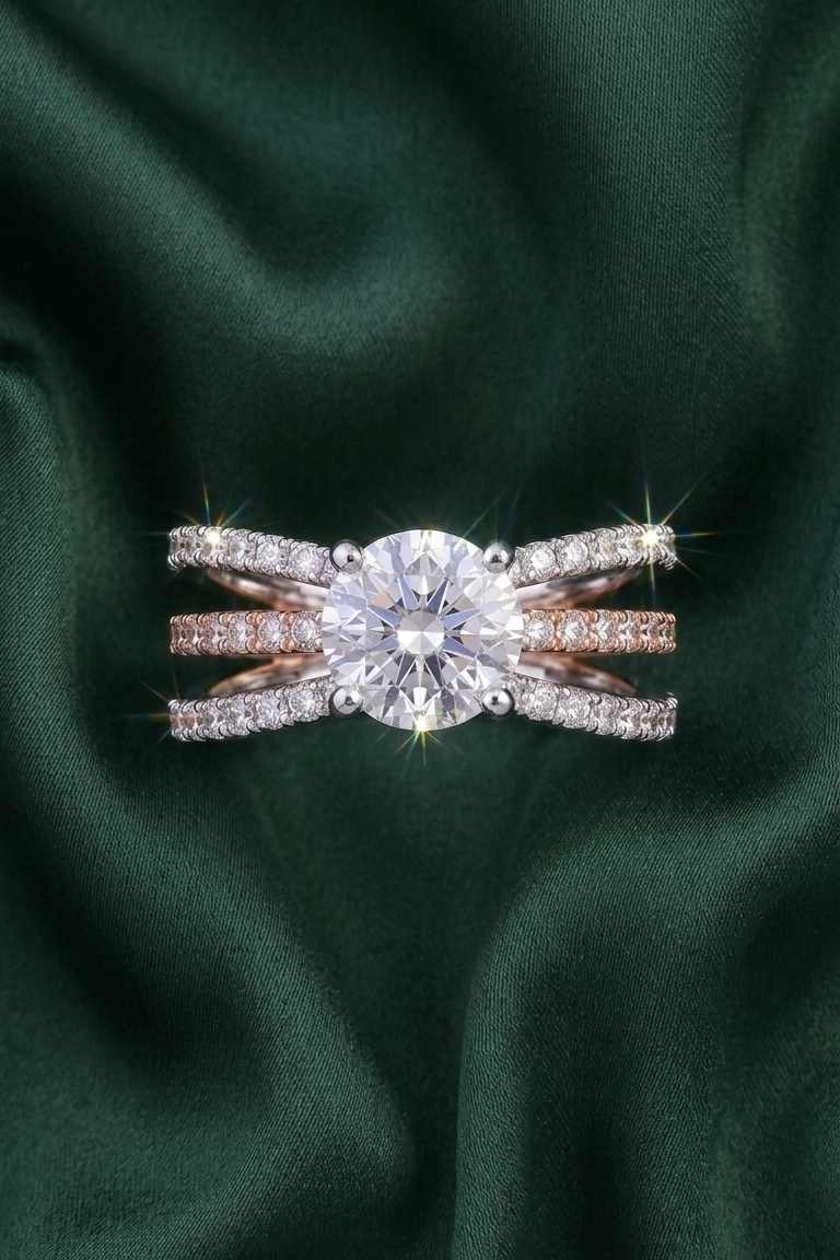 ESTRELLA TRIPLE PAVE RING WITH A 1 CT ROUND SOLITAIRE